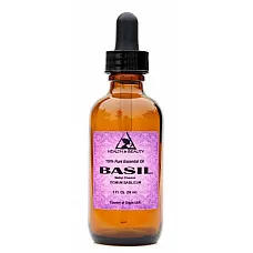 Basil essential oil methyl chavicol aromatherapy pure glass dropper 2 oz, 59 ml
