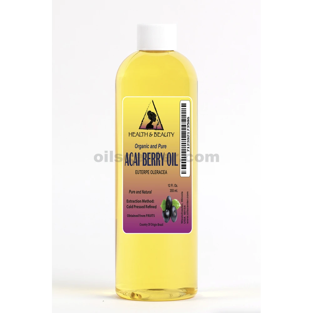 Aceite de baya de Acai refinado orgánico prensado en frío premium natural puro 12 oz